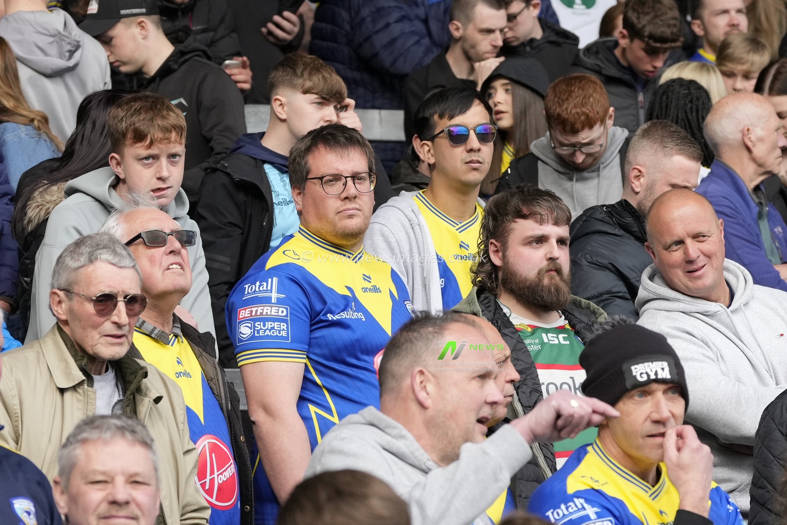 Warrington Wolves fans cheers their side during the Betfred Super League Round 9 match Salford Red Devils vs Warrington Wolves at Salford Community Stadium, Eccles, United Kingdom, 27th April 2024

(Photo by Steve Flynn/News Images)