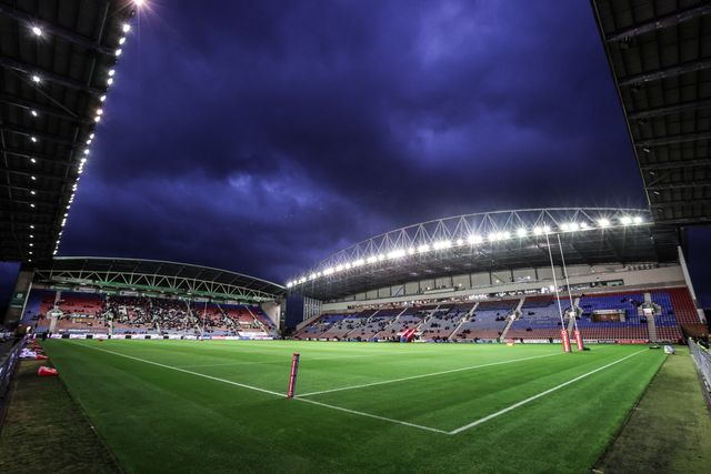 A general view of the Brick Community Stadium ahead of the Betfred Super League Semi Final 1 match Wigan Warriors vs Leigh Leopards at The Brick Community Stadium, Wigan, United Kingdom, 3rd October 2025

(Photo by Alfie Cosgrove/News Images)