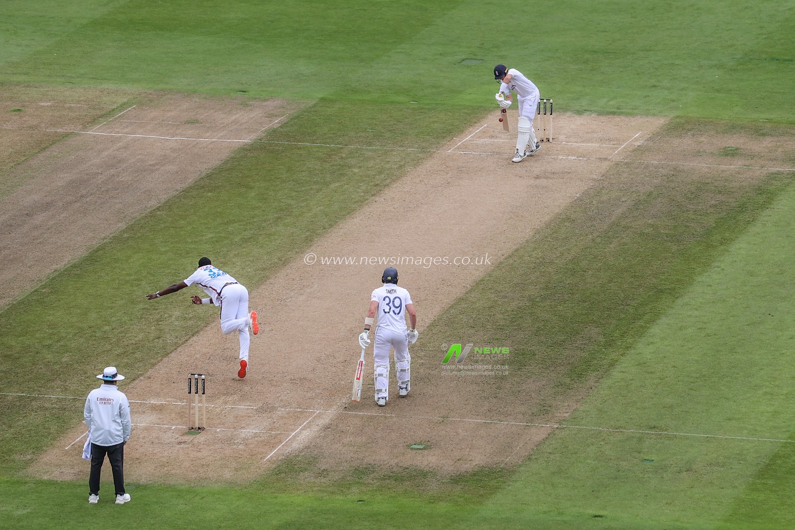 Joe Root of England plays a safety shot delivered by Jayden Seales of West Indies during Day Two of the Rothesay Test match England vs West Indies at Edgbaston, Birmingham, United Kingdom, 27th July 2024

(Photo by Mark Cosgrove/News Images)