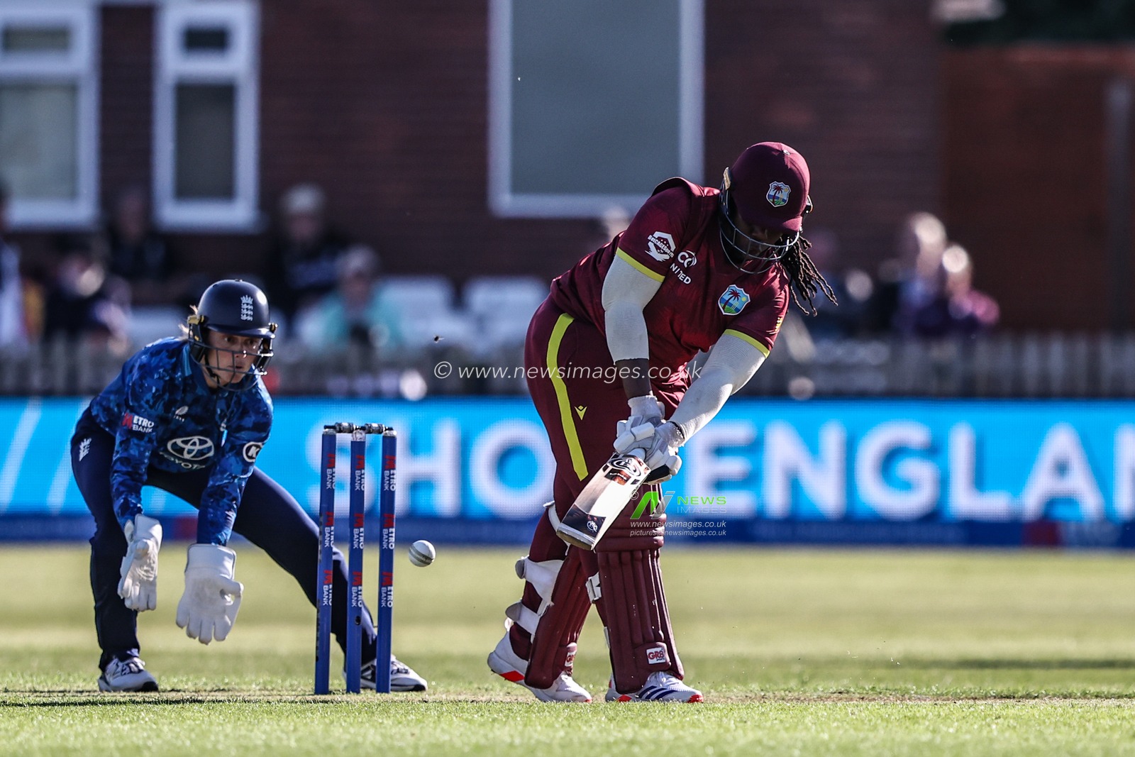 Qiana Joseph of West Indies plays a shot during the Metro Bank One Day International match England Women vs West Indies Women at Derbyshire County Cricket Club, Derby, United Kingdom, 30th May 2025

(Photo by Alfie Cosgrove/News Images)
