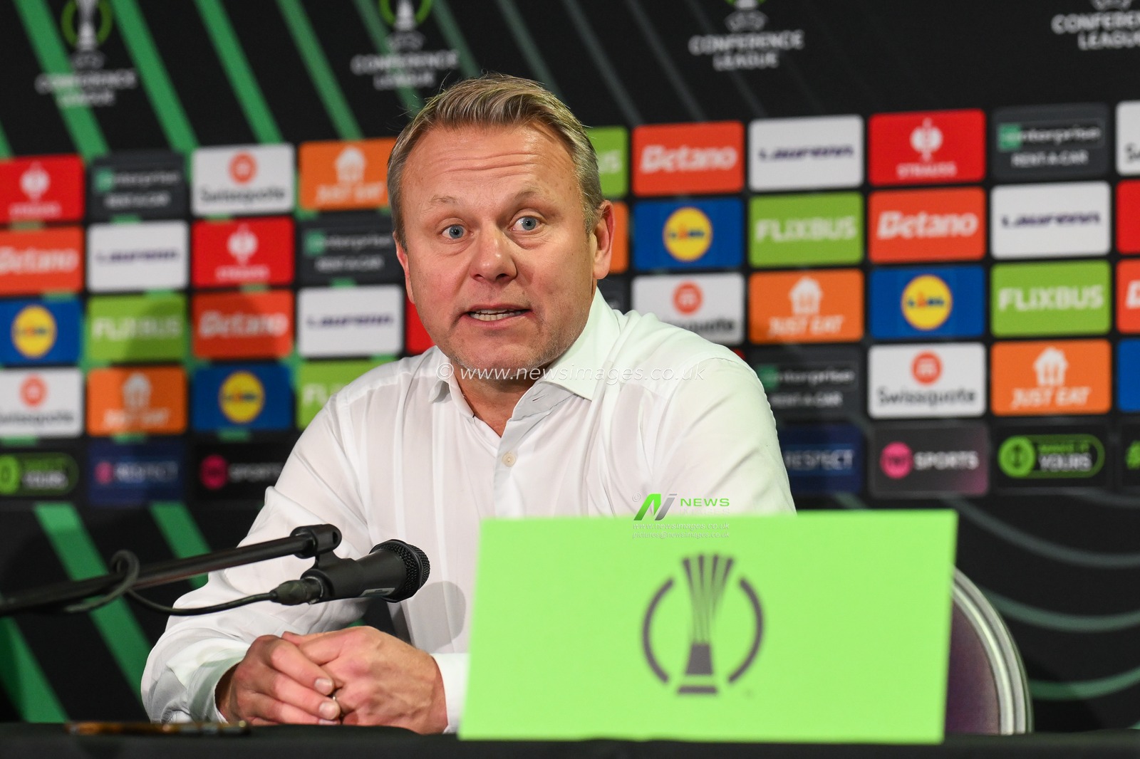 Roberth BjÃ¶rknesjÃ¶ Manager of DjurgÃ¥rden during the post match press conference after the UEFA Conference League - League Stage match The New Saints vs DjurgÃ¥rden at Croud Meadow, Shrewsbury, United Kingdom, 28th November 2024

(Photo by Craig Thomas/News Images)