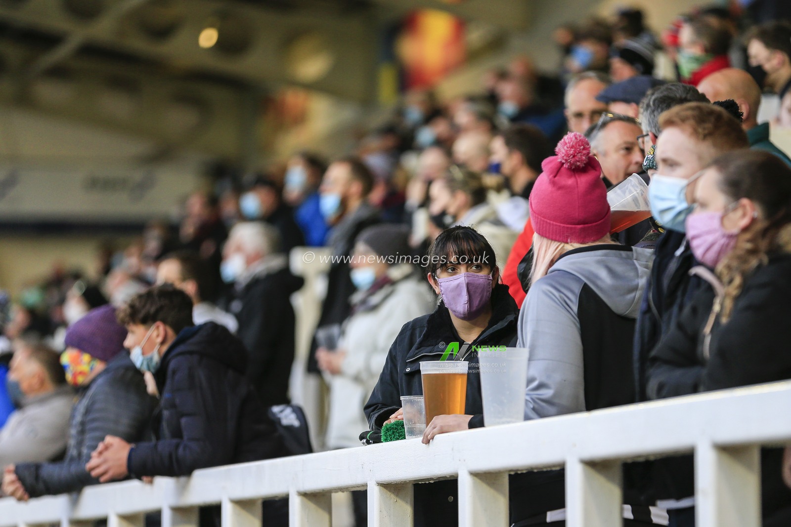Supporters enjoy the game as 1750 people were allowed into Kingston Park Stadium to watch the Gallagher Premiership match between Newcastle Falcons and Northampton Saints