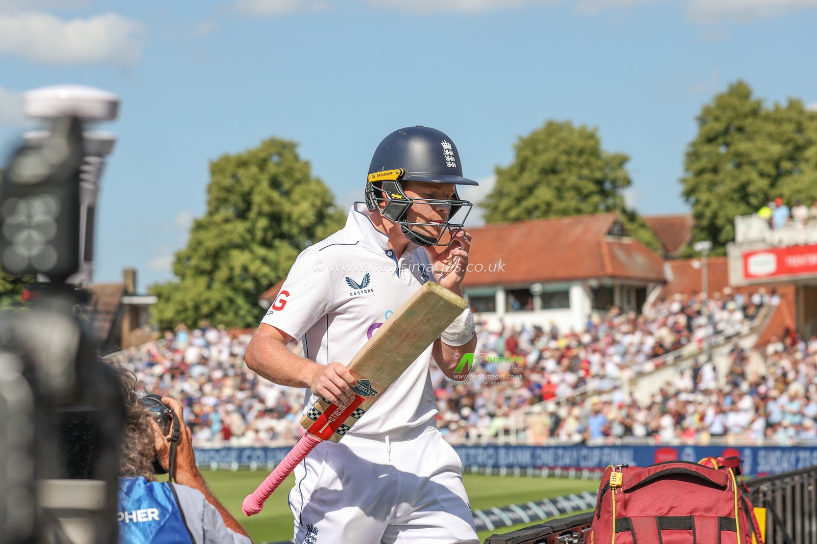 Ollie Pope of England leaves the field of play after being caught out by Kavem Hodge of West Indies during the 2nd Rothesay Test Match match England vs West Indies at Trent Bridge, Nottingham, United Kingdom, 18th July 2024

(Photo by Mark Cosgrove/News Images)