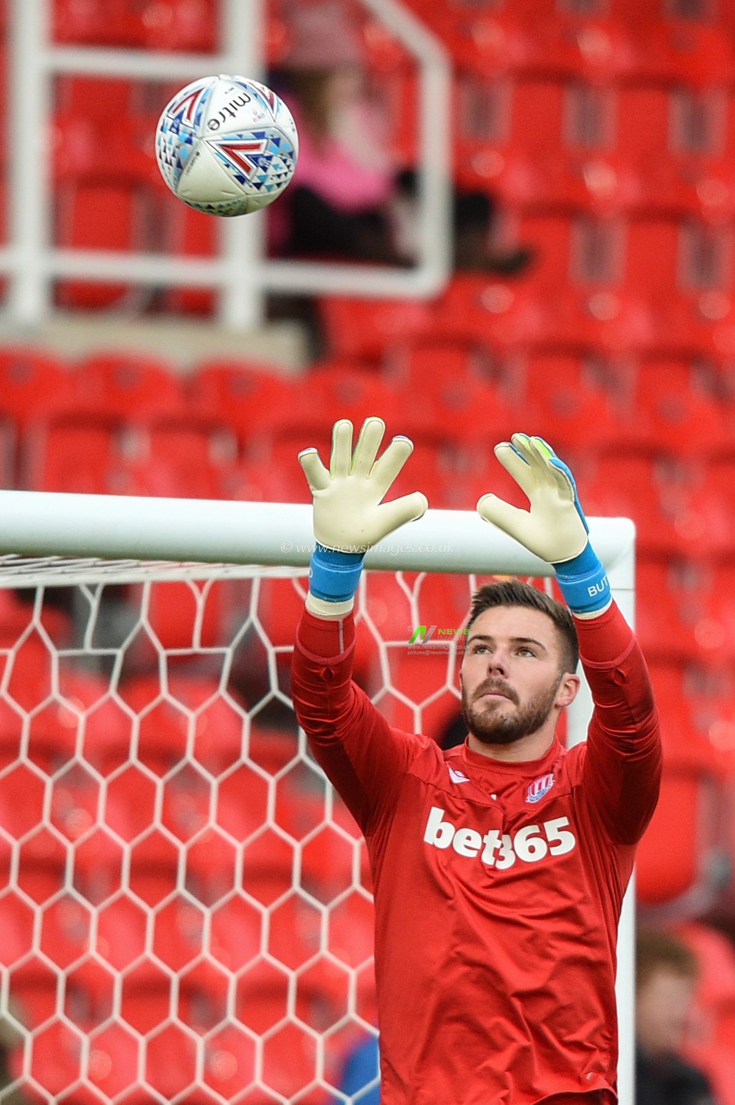 14th December 2019, Bet365 Stadium, Stoke-on-Trent, England; Sky Bet Championship, Stoke City v Reading : Jack Butland (1) of Stoke City during the pre match warm up.

Credit: Richard Long/News Images