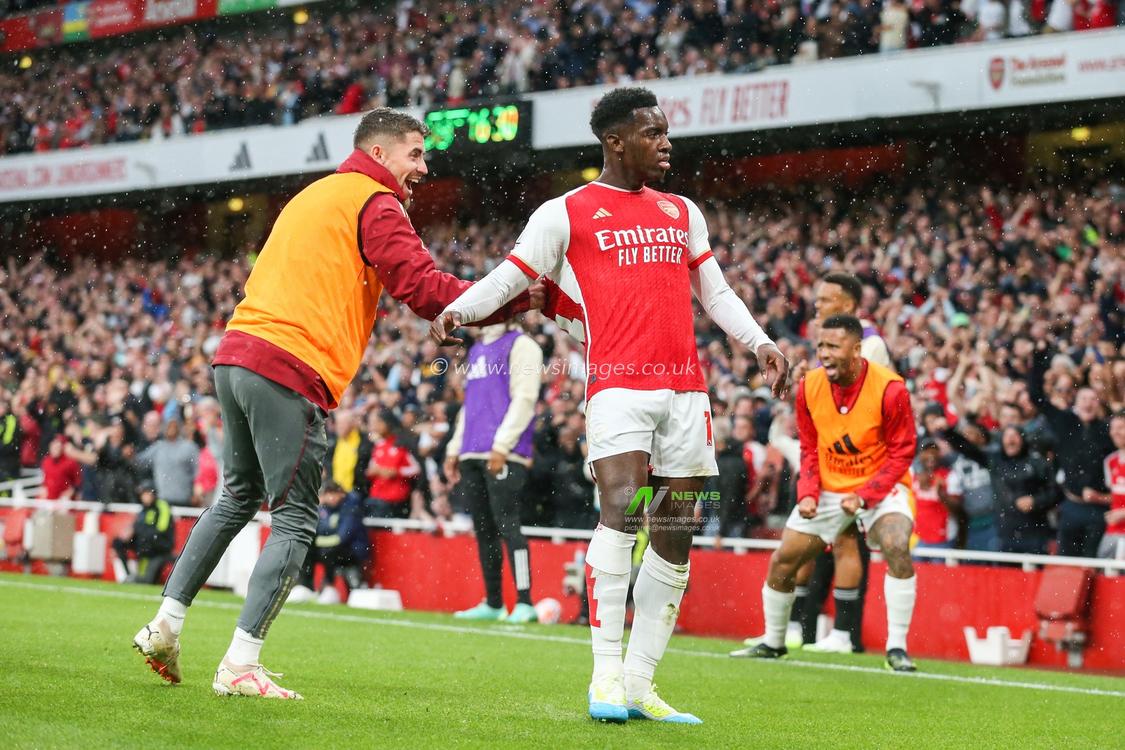 Eddie Nketiah #14 of Arsenal celebrates his goal to make it 2-1 during the Premier League match Arsenal vs Fulham at Emirates Stadium, London, United Kingdom, 26th August 2023

(Photo by Arron Gent/News Images)
