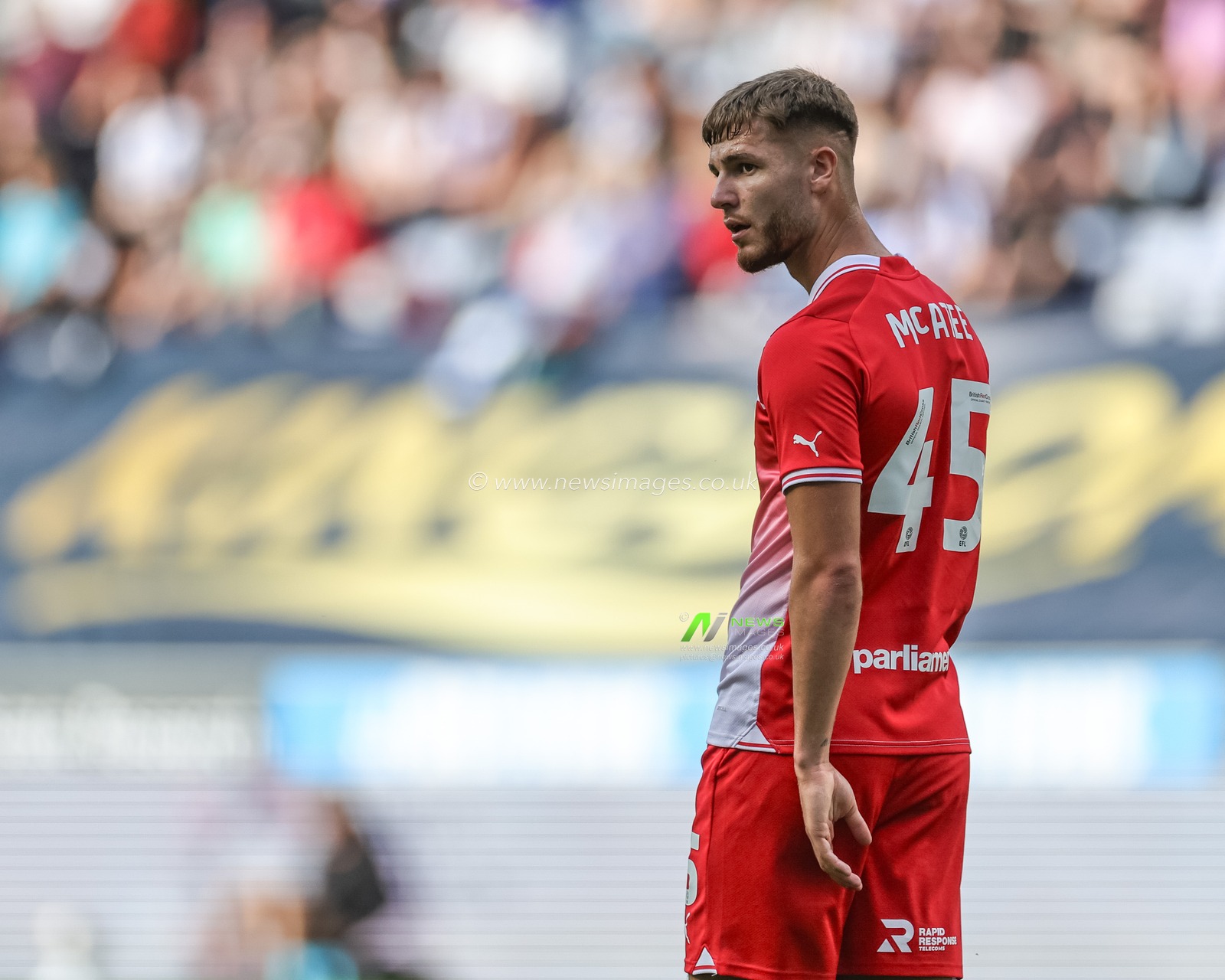 John Mcatee #45 of Barnsley during the Sky Bet League 1 match Wigan Athletic vs Barnsley at DW Stadium, Wigan, United Kingdom, 26th August 2023

(Photo by Mark Cosgrove/News Images)