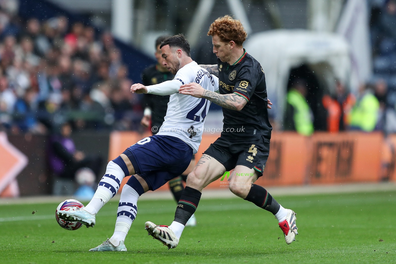 Sam Greenwood of Preston North End passes the ball backwards during the Sky Bet Championship match Preston North End vs Queens Park Rangers at Deepdale, Preston, United Kingdom, 18th April 2025

(Photo by Jorge Horsted/News Images)