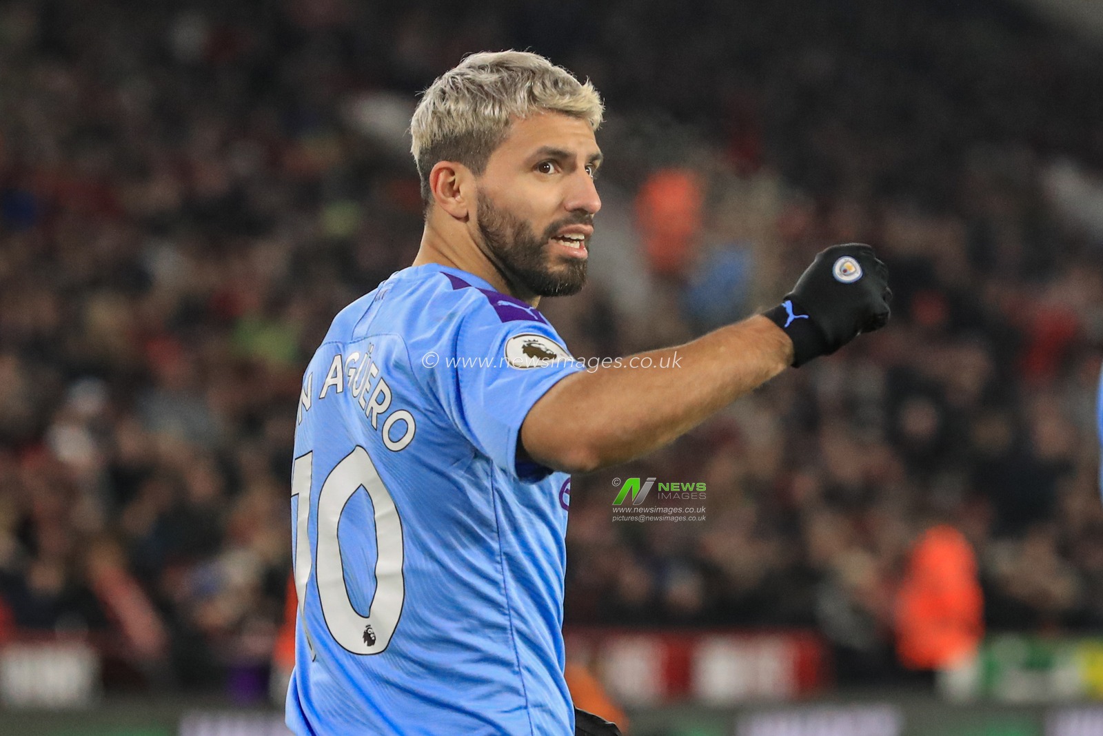 21st January 2020, Bramall Lane, Sheffield, England; Premier League, Sheffield United v Manchester City : Sergio Aguero (10) of Manchester City celebrates his goal to make it 0-1