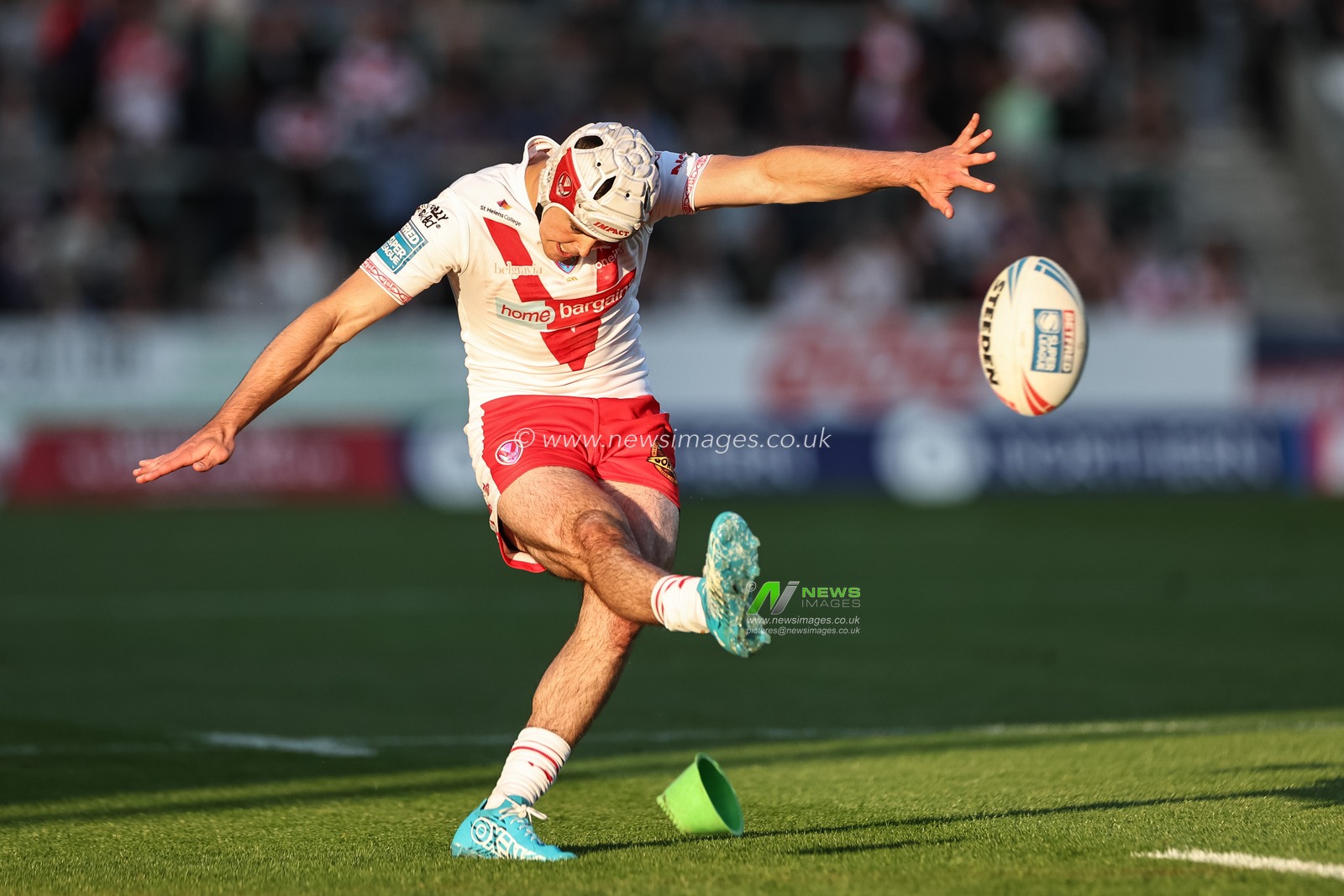 George Whitby of St. Helens converts for a goal during the Betfred Super League Round 11 match St Helens vs Catalans Dragons at Totally Wicked Stadium, St Helens, United Kingdom, 15th May 2025

(Photo by Mark Cosgrove/News Images)