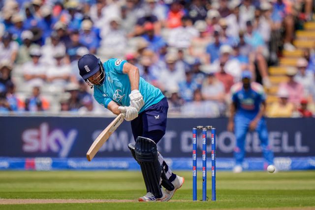 Liam Dawson of England hits a four during the 1st Metro Bank ODI match England vs India at Edgbaston, Birmingham, United Kingdom on 14 July 2026

(Photo by Maynard Manyowa/News Images)