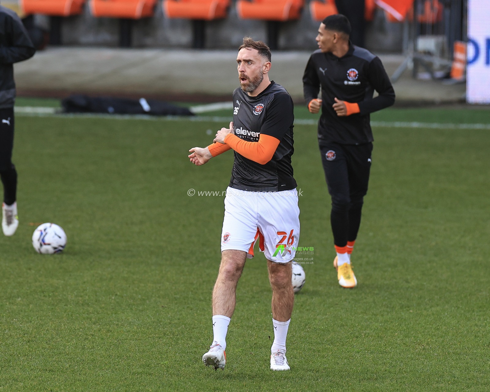 Richard Keogh #26 of Blackpool during the pre-game warmup