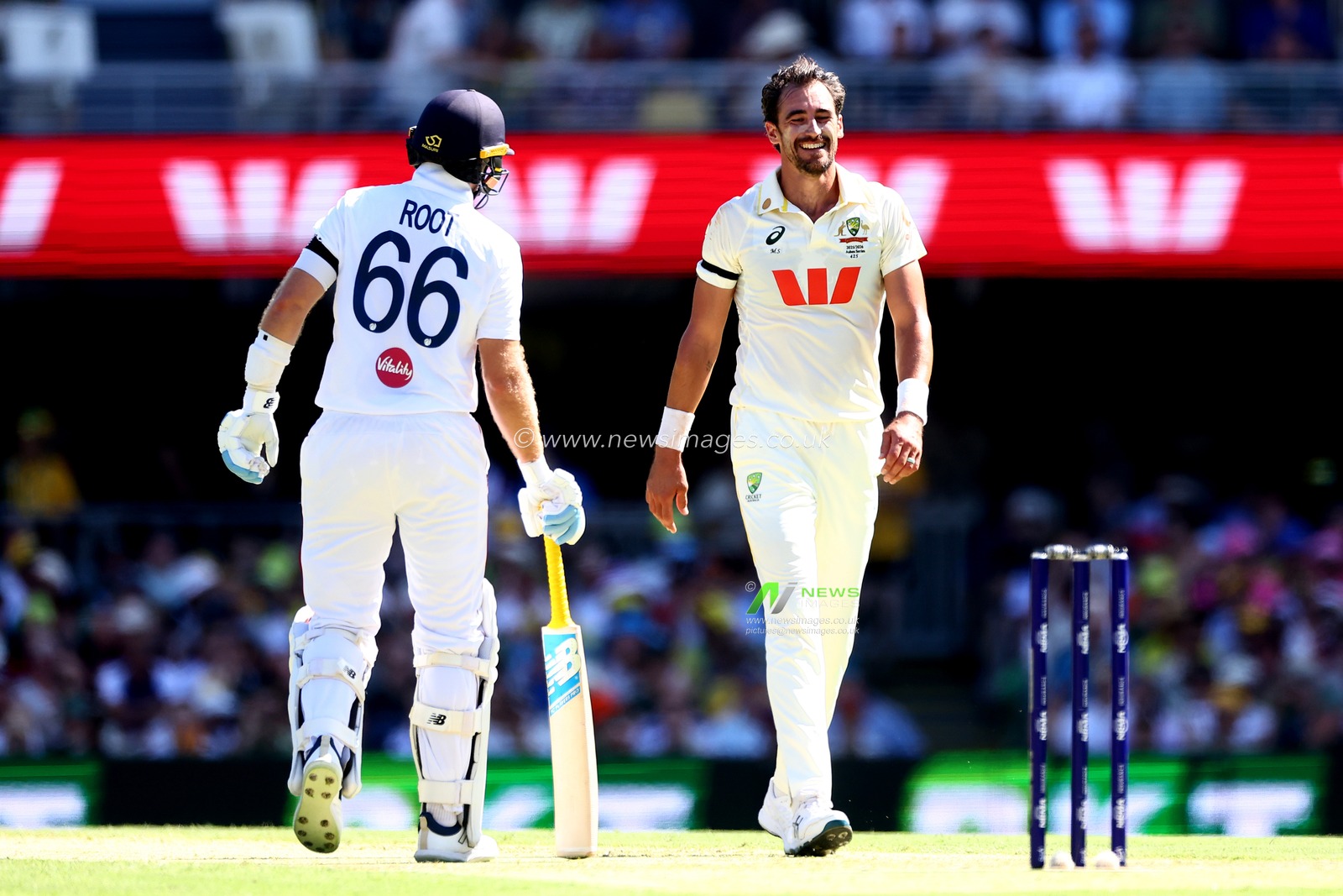 Mitchell Starc of Australia reacts during the NRMA Insurance Ashes Second Test Day 1 Series match Australia vs England at The Gabba, Brisbane Cricket Ground, Brisbane, United Kingdom, 4th December 2025

(Photo by Patrick Hoelscher/News Images)

*** GER AUT SUI OUT ***
