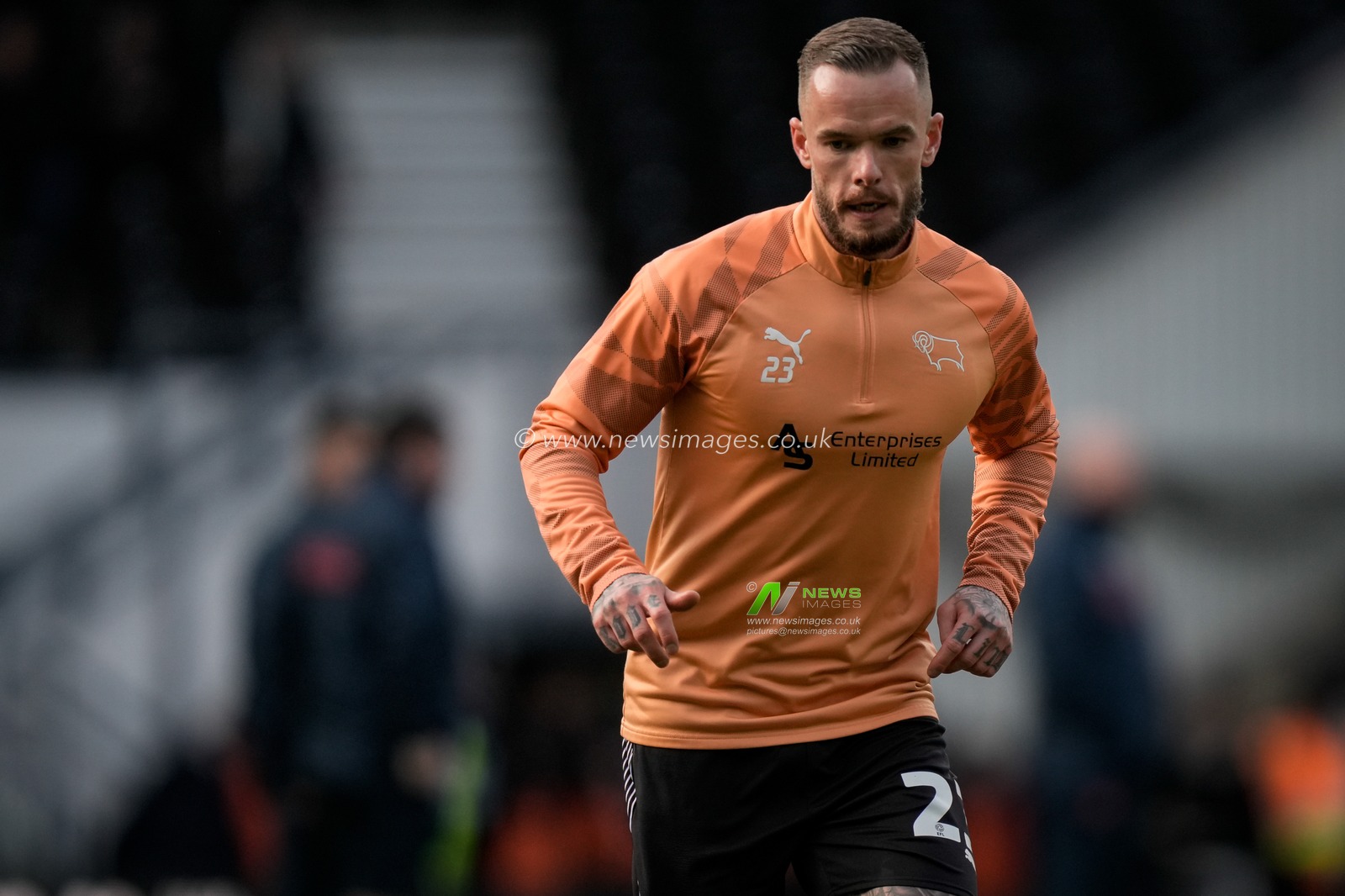 Joe Ward of Derby County in the pregame warmup session  during the Sky Bet Championship match Derby County vs Swansea City at Pride Park Stadium, Derby, United Kingdom on 14 February 2026

(Photo by Maynard Manyowa/News Images)
