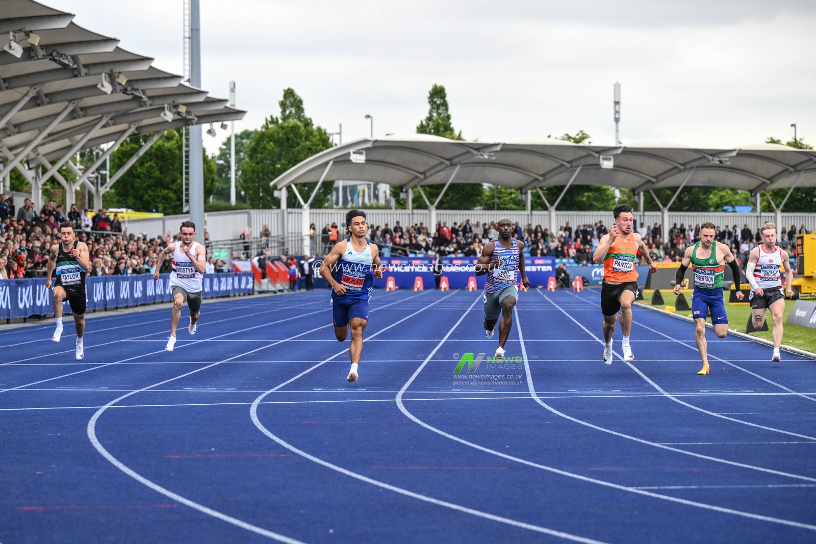 Hinchlife wins the 100m during the Microplus UK Athletics Championships Day 1 at Manchester Regional Arena, Manchester, United Kingdom, 29th June 2024

(Photo by Craig Thomas/News Images)