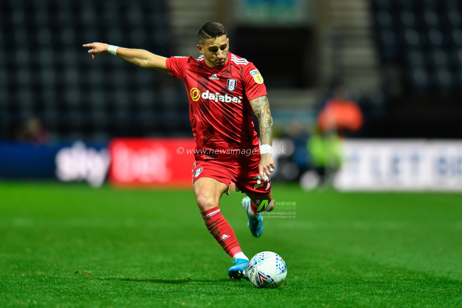 10th December 2019, Deepdale, Preston, England; Sky Bet Championship, Preston North End v Fulham : Anthony Knockaert (24) of Fulham looks to cross the ball

Credit: Simon Whitehead/News Images