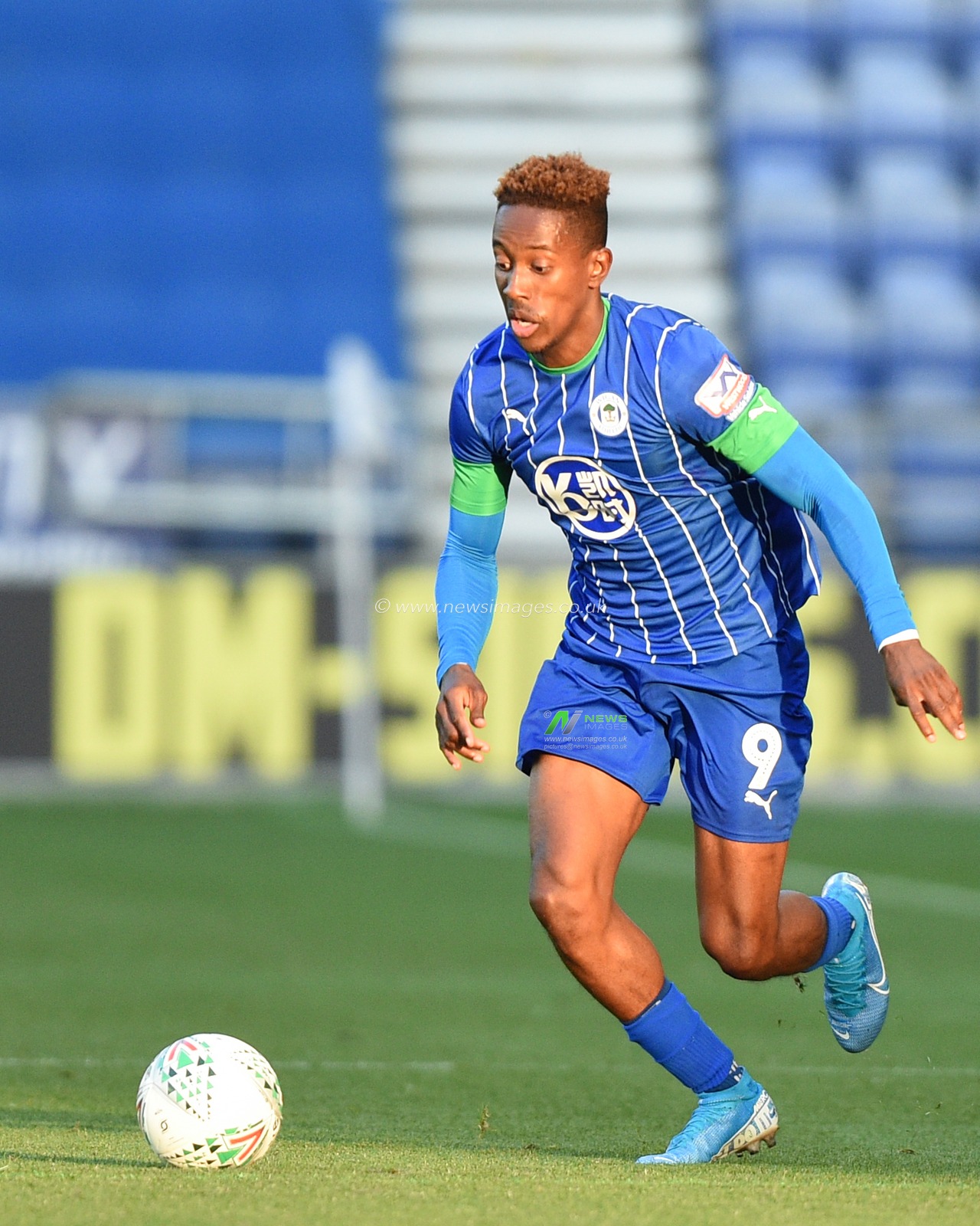 13th August 2019, DW Stadium, Wigan, England; Carabao Cup, Round 1,  Wigan Athletic vs Stoke City ; Jamal Lowe (9) of Wigan Athletic during the game


Credit: Richard Long/News Images

English Football League images are subject to DataCo Licence