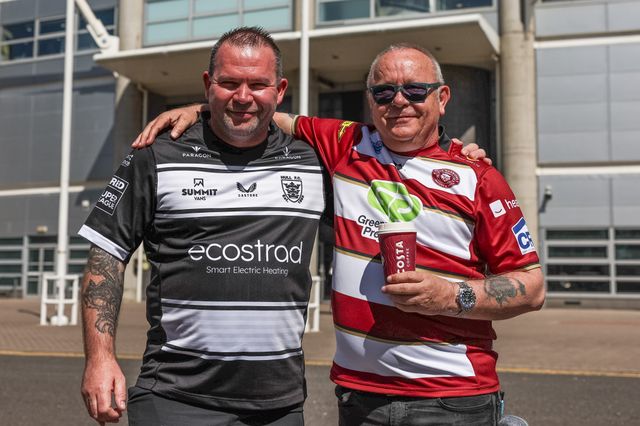 Old army friends meet up ahead of the game during the Betfred Super League Round 9 match Hull FC vs Wigan Warriors at MKM Stadium, Hull, United Kingdom, 27th April 2025

(Photo by Mark Cosgrove/News Images)