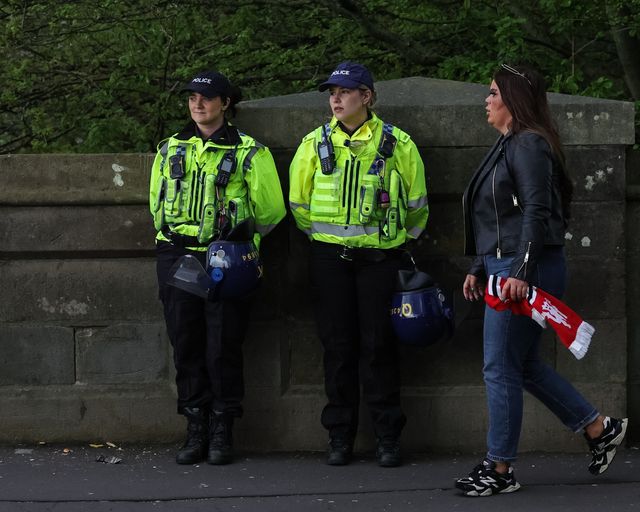 Police patrol the grounds of Old Trafford during the Premier League match Manchester United vs Leeds United at Old Trafford, Manchester, United Kingdom on 13 April 2026

(Photo by Mark Cosgrove/News Images)