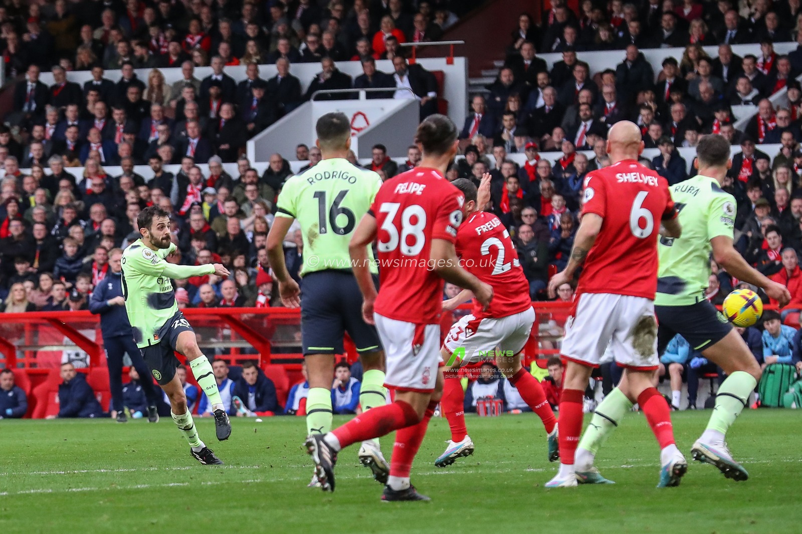 Bernardo Silva #20 of Manchester City scores to make it 0-1 during the Premier League match Nottingham Forest vs Manchester City at City Ground, Nottingham, United Kingdom, 18th February 2023

(Photo by Gareth Evans/News Images)