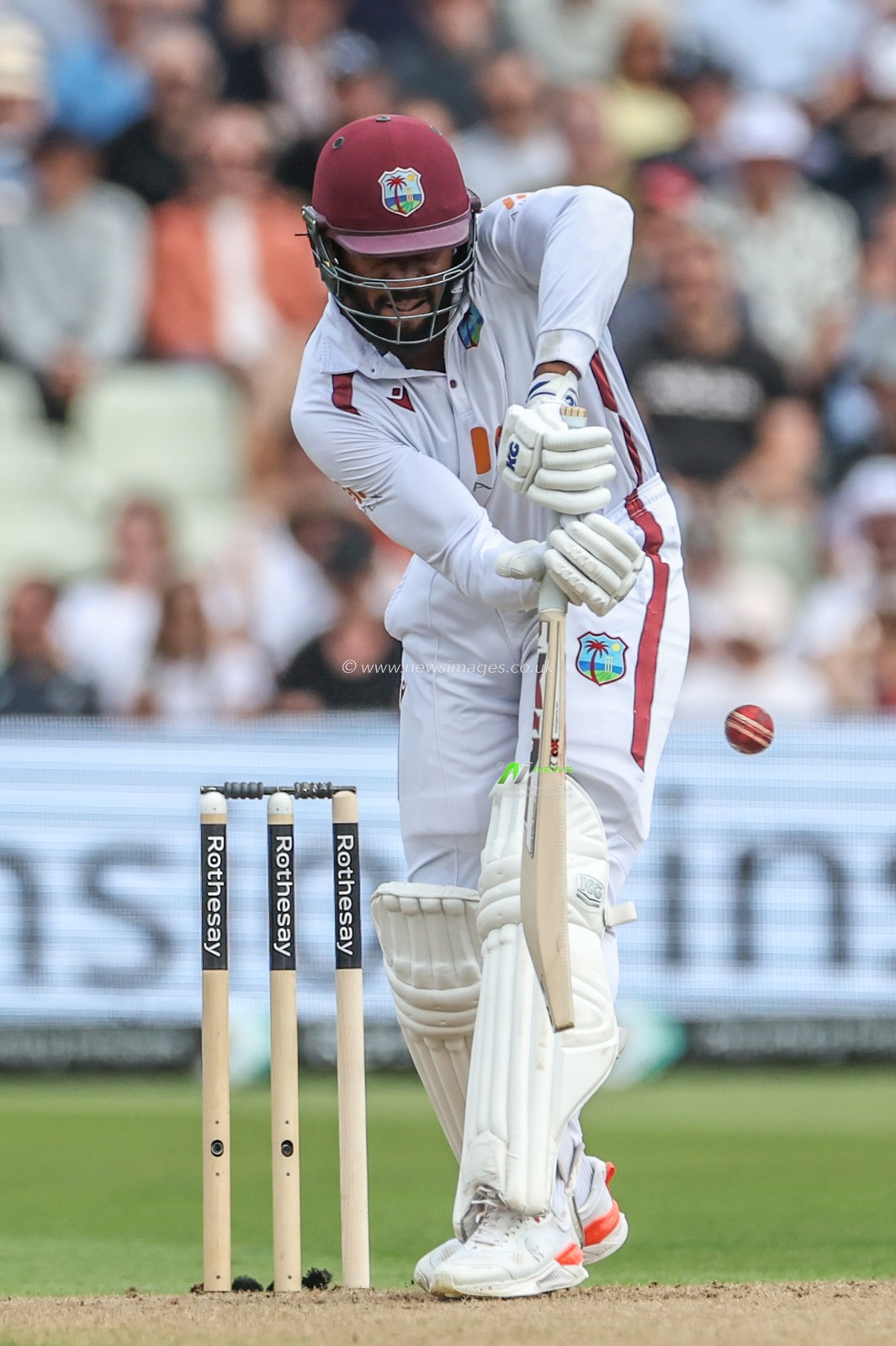 Mikyle Louis of West Indies hits the ball for one run during the 3rd Rothesay Test Match Day One match England vs West Indies at Edgbaston, Birmingham, United Kingdom, 26th July 2024

(Photo by Mark Cosgrove/News Images)