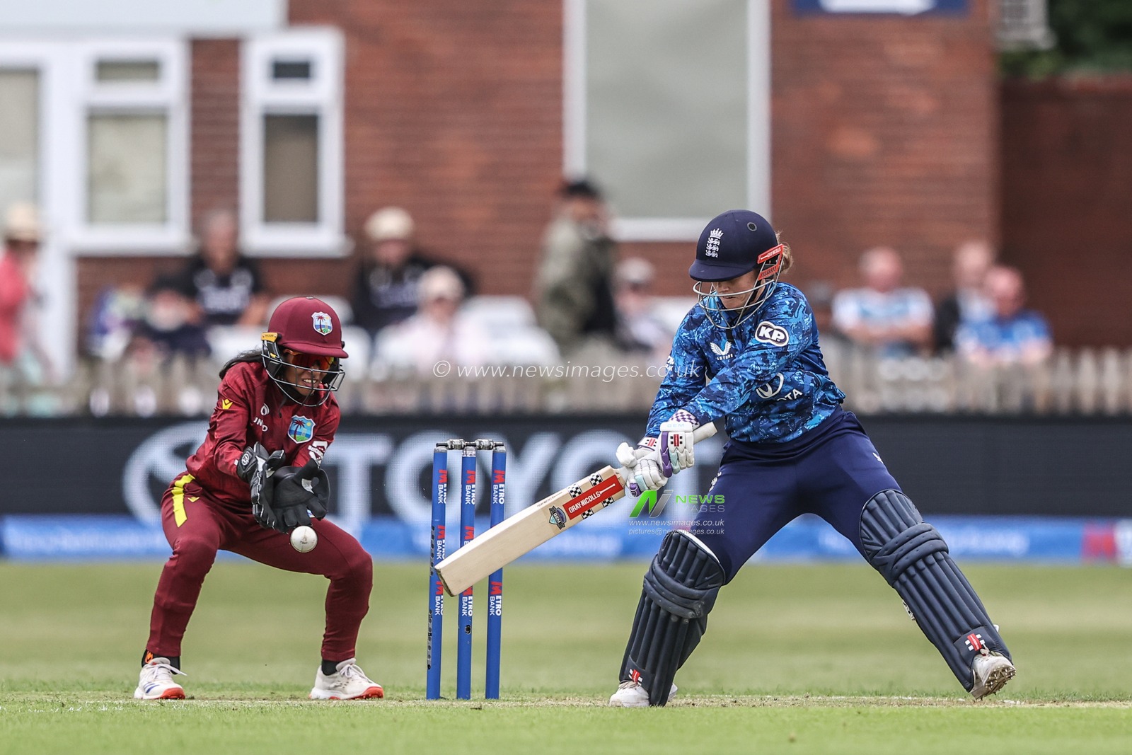 Tammy Beaumont of England hits the ball for four runs to tally up a century (100 runs) during the Metro Bank One Day International match England Women vs West Indies Women at Derbyshire County Cricket Club, Derby, United Kingdom, 30th May 2025

(Photo by Alfie Cosgrove/News Images)