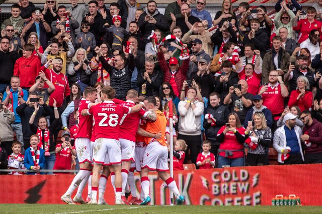 Wrexham players celebrate Jay Rodriguezâ€™ opening goal during the Sky Bet League 1 match Wrexham vs Stockport County at SToK Cae Ras, Wrexham, United Kingdom, 22nd March 2025

(Photo by Nik Mesney/News Images)