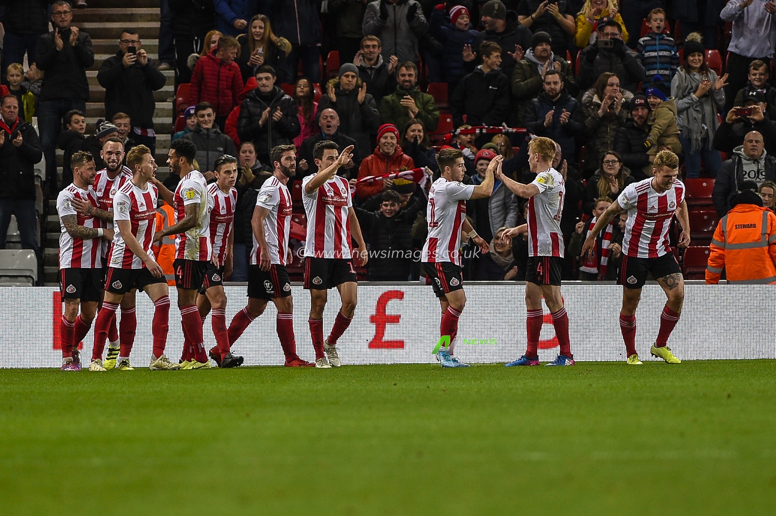 22nd October 2019, Stadium Of Light, Sunderland, England; Sky Bet League 1, Sunderland v Tranmere Rovers : Chris Maguire of Sunderland celebrates with his team-mates after scoring his team's 2ng goal

Credit: Iam Burn/News Images
