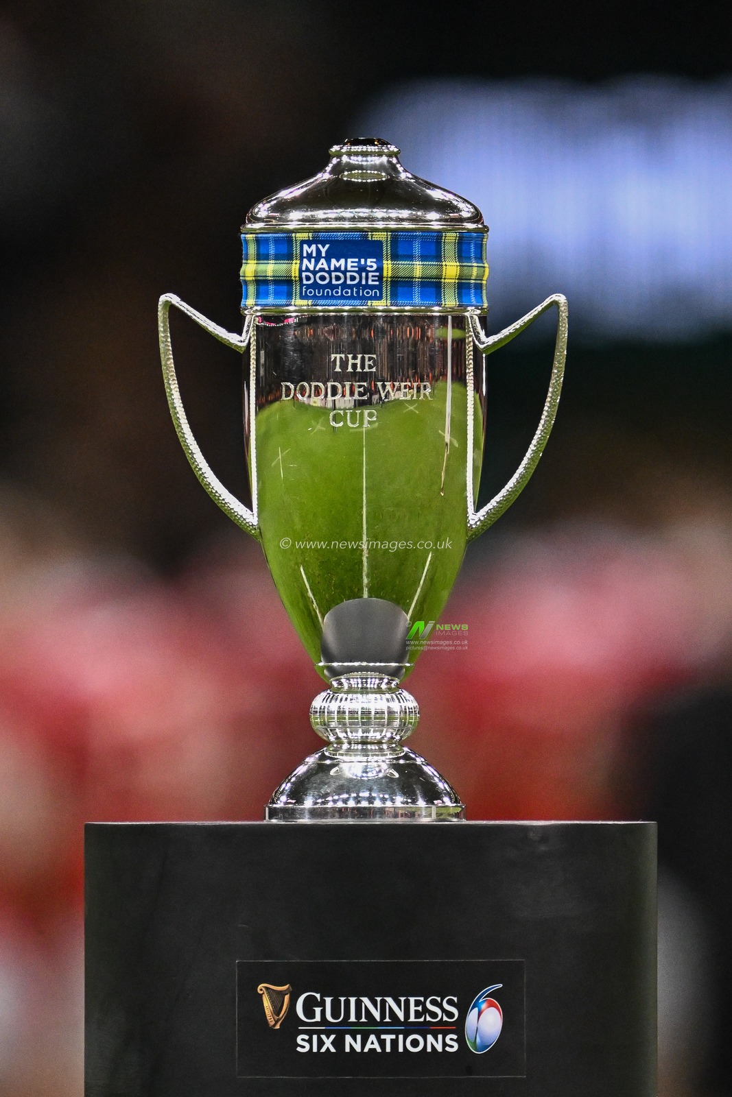 The Doddie Weir Cup to be presented to Scotland for Beating Wales in the 2024 Guinness 6 Nations match Wales vs Scotland at Principality Stadium, Cardiff, United Kingdom, 3rd February 2024

(Photo by Craig Thomas/News Images)