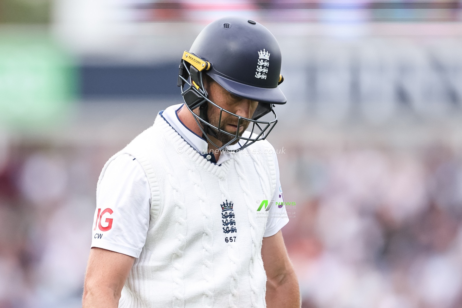 A dejected Chris Woakes of England after been dismissed during the 3rd Rothesay Test Match Day Two England v Sri Lanka at The Kia Oval, London, United Kingdom, 7th September 2024

(Photo by Mark Cosgrove/News Images)