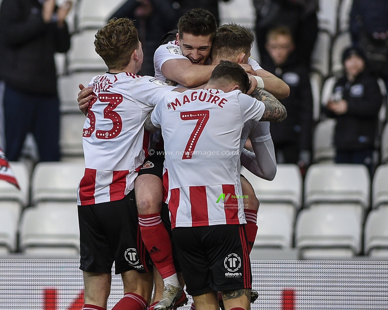 11th January 2020, Stadium Of Light, Sunderland, England; Sky Bet League 1, Sunderland v Wycombe Wanderers : Charlie Wyke (9) of Sunderland celebrates his goal with his team mates after scoring to make it 1-0 

Credit: Iam Burn/News Images