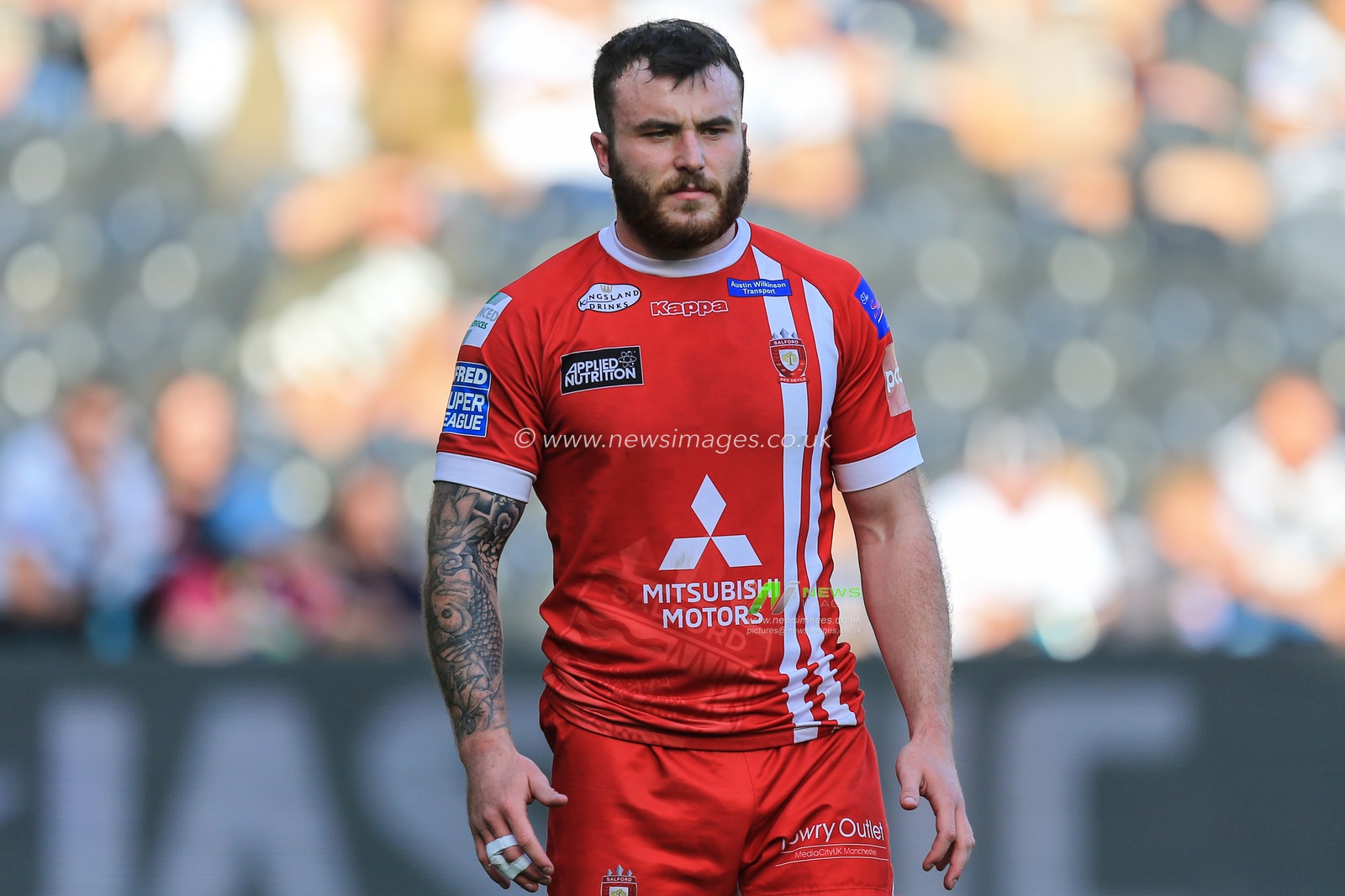 17th August 2019 , KCOM Stadium, Hull, England;  Betfred Super League, Round 26, Hull FC vs Salford Red Devils ; Jake Bibby (5) of Salford Red Devils 

Credit: David Greaves/News Images