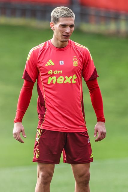 Nicolas Dominguez of Nottingham Forest during the Nottingham Forest open training session ahead of their UEFA Europa League last 16 match against FC Midtjylland at The Nigel Doughty Academy, Nottingham, United Kingdom on 11 March 2026

(Photo by Alfie Cosgrove/News Images)