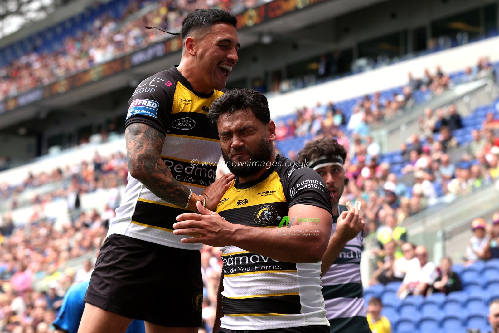 David Nofoaluma of York Knights celebrates his try during the Betfred Super League Magic Weekend match Huddersfield Giants vs York Knights at Hill Dickinson Stadium, Liverpool, United Kingdom on 04 July 2026

(Photo by Alfie Cosgrove/News Images)