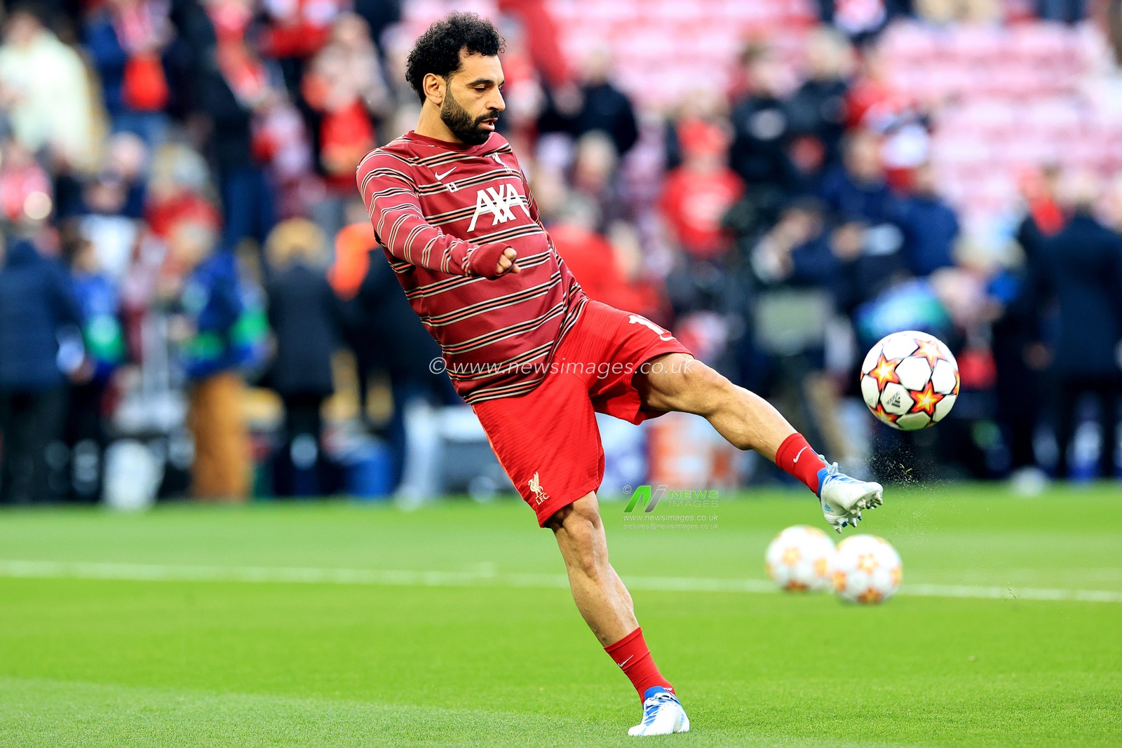 Mohamed Salah #11 of Liverpool during the pre-match warm-up