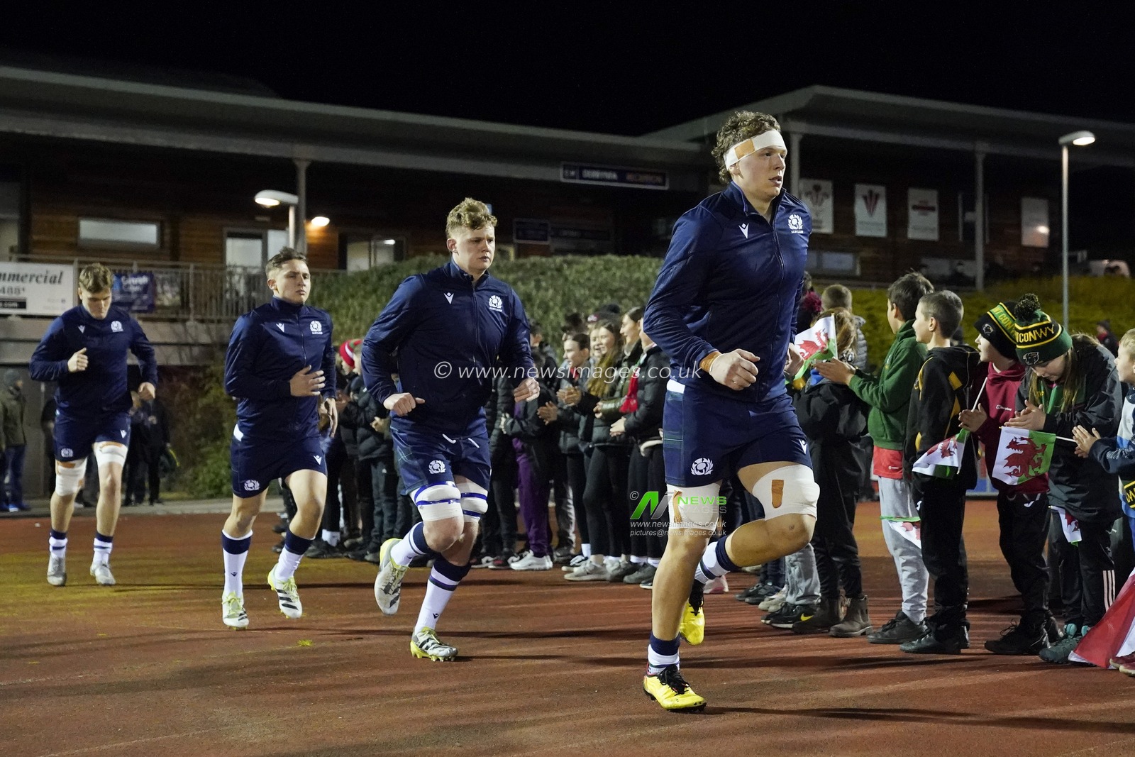 Scotland U20's players take the field before the 2024 Guinness U20 Six Nations match Wales U20s vs Scotland U20s at Stadiwm CSM, Colwyn Bay, United Kingdom, 2nd February 2024

(Photo by Steve Flynn/News Images)