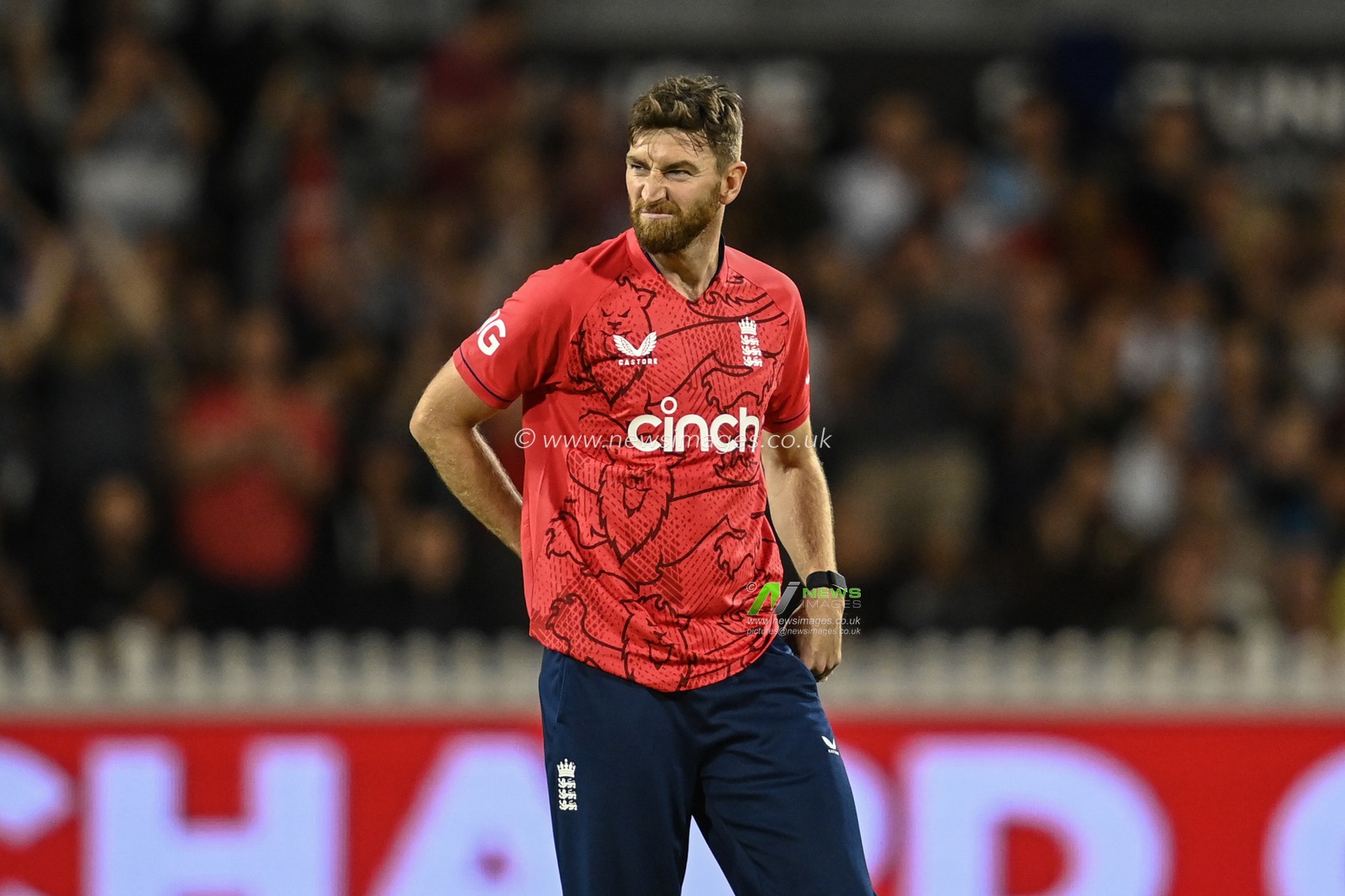 Richard Gleeson of England celebrates bowling Kagiso Rabada of South Africa