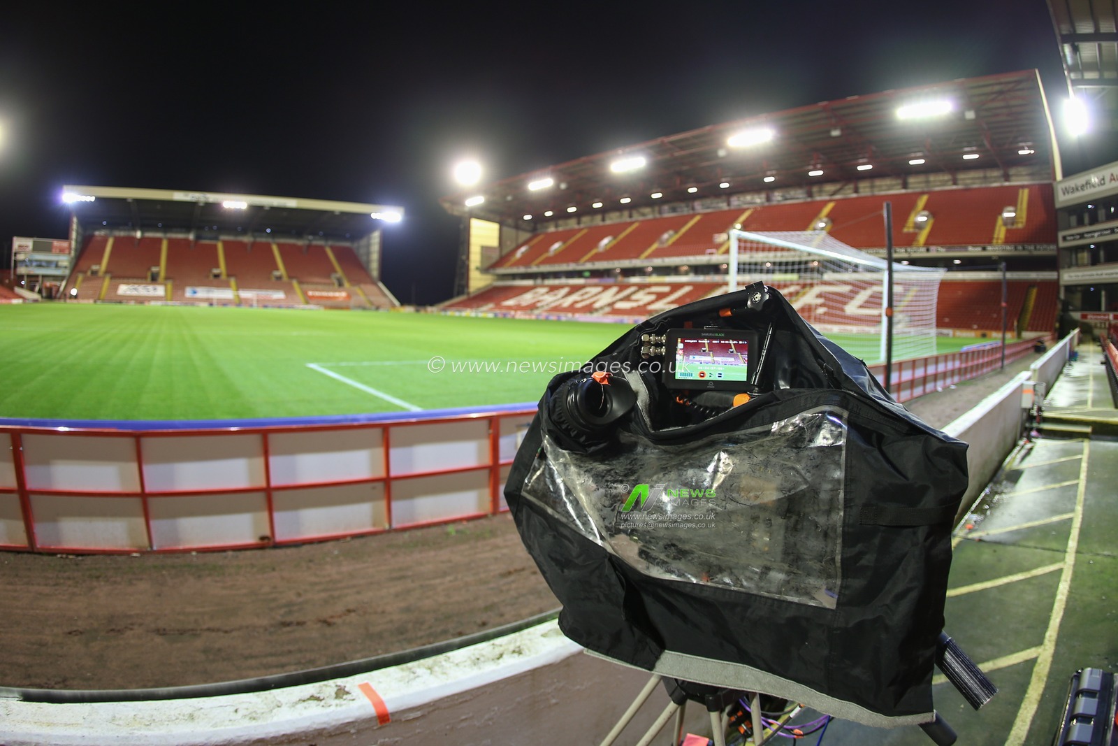 Cameras are set up at Oakwell before the game