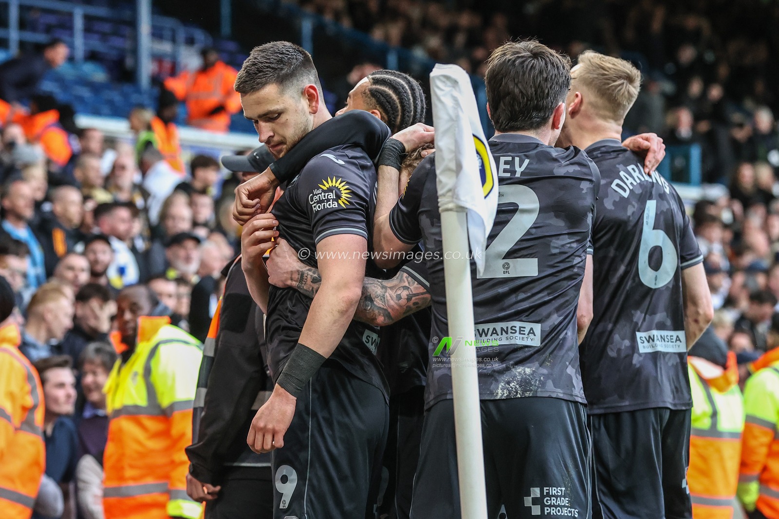 Å½an Vipotnik of Swansea City celebrates his goal to make it 2-2 during the Sky Bet Championship match Leeds United vs Swansea City at Elland Road, Leeds, United Kingdom, 29th March 2025

(Photo by Alfie Cosgrove/News Images)