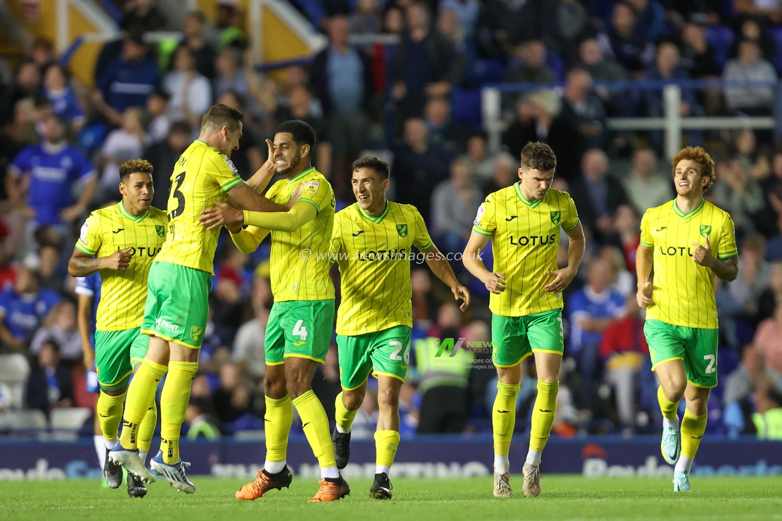 Andrew Omobamidele #4 of Norwich City celebrates his goal to make it 1-1