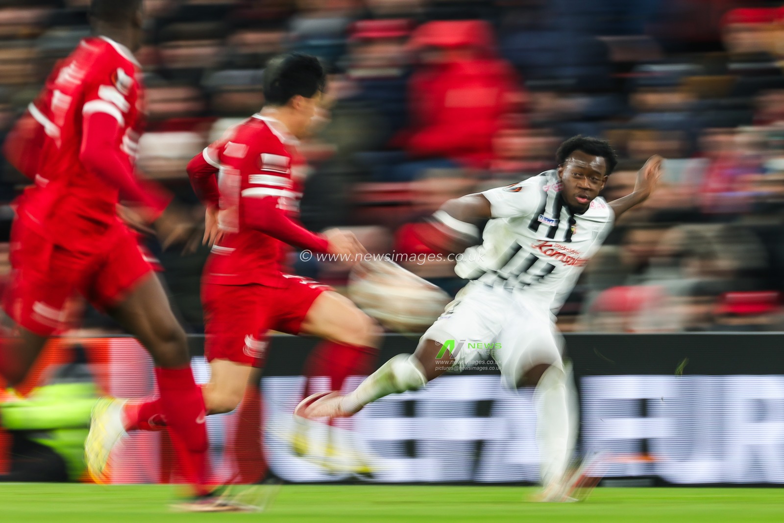 George Bello #2 of LASK crosses the ball during the UEFA Europa League Group E match Liverpool vs LASK at Anfield, Liverpool, United Kingdom, 30th November 2023

(Photo by Mark Cosgrove/News Images)
