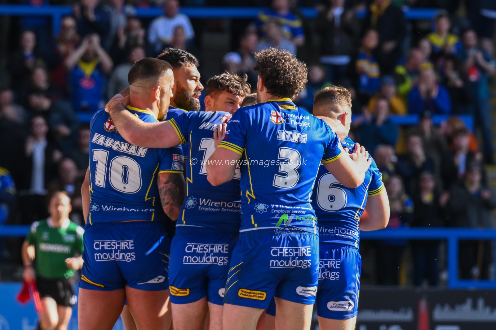 Zane Musgrove of Warrington Wolves celebrates his try during the Betfred Super League match Warrington Wolves vs Catalans Dragons at Halliwell Jones Stadium, Warrington, United Kingdom, 30th March 2024

(Photo by Craig Thomas/News Images)