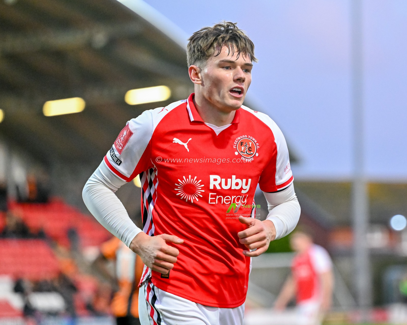 Ethan Ennis of Fleetwood Town during the Emirates FA Cup 1st Round match Fleetwood Town vs Barnet at Highbury Stadium, Fleetwood, United Kingdom, 1st November 2025

(Photo by Adam Gee/News Images)

*** GER AUT SUI OUT ***