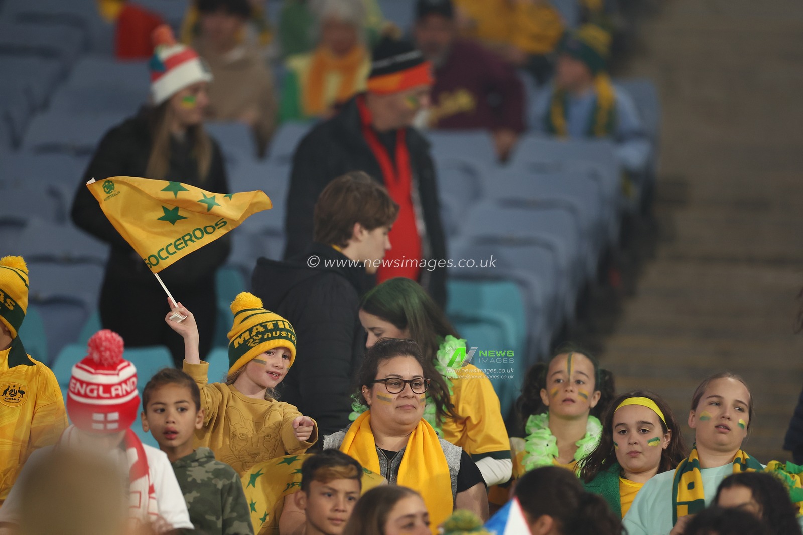 Fans arrive with flags during the FIFA Women's World Cup 2023 Semi-Final match Australia Women vs England Women at Stadium Australia, Sydney, Australia, 16th August 2023

(Photo by Patrick Hoelscher/News Images)