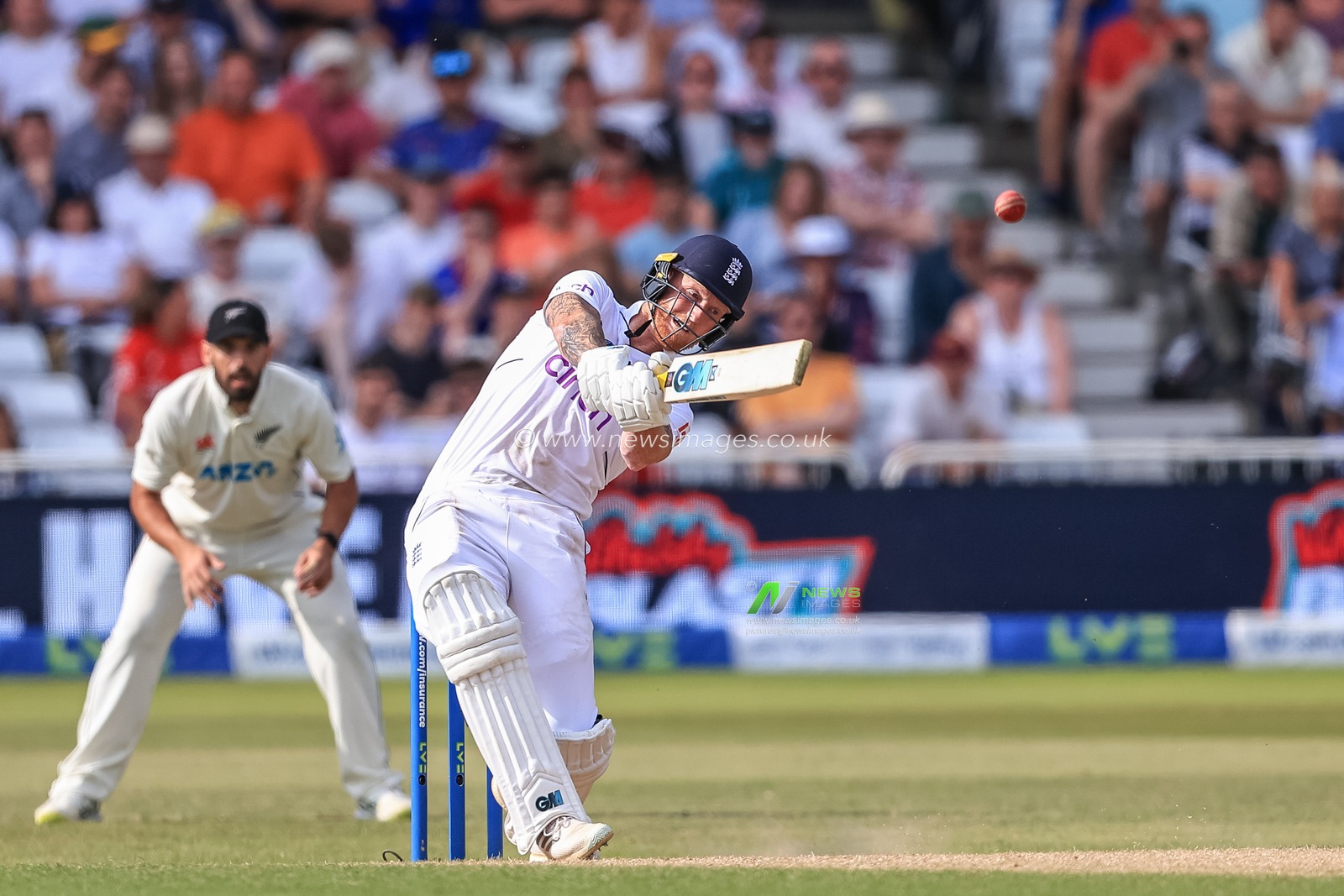 Ben Stokes of England hits a four to win the test