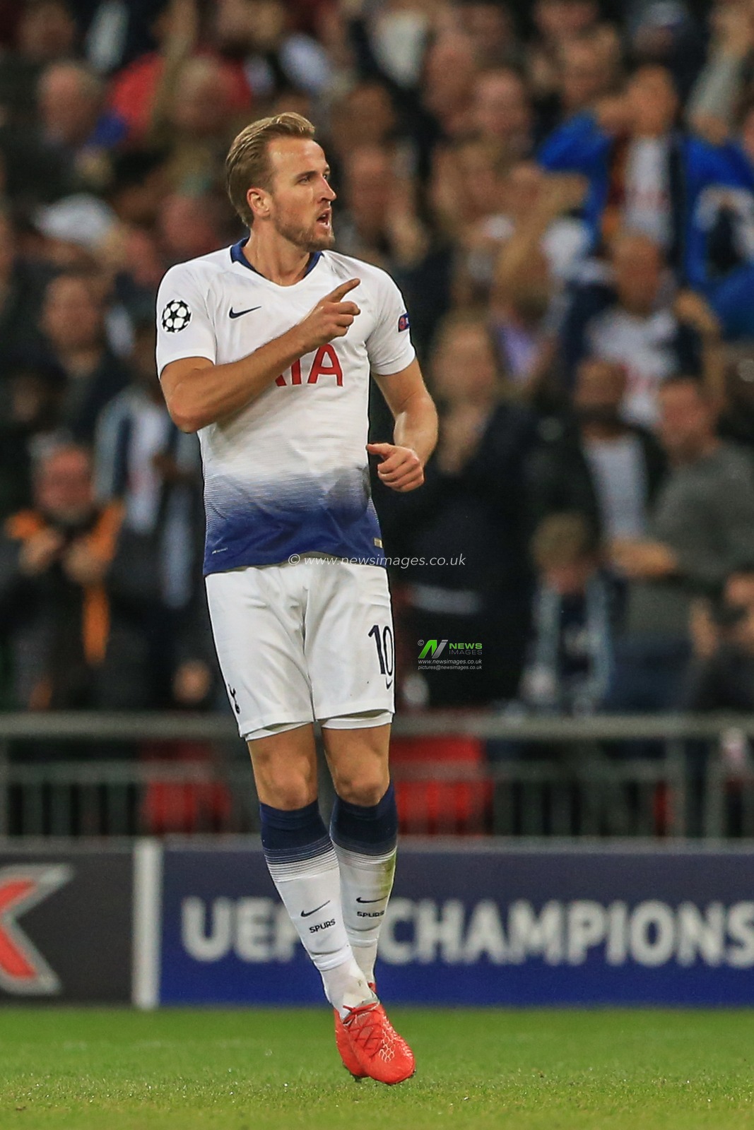 3rd October 2018, Wembley Stadium, London, England; UEFA Champions League, Tottenham v Barcelona ; Harry Kane (10) of Tottenham celebrates his goal to make it 1-2

Credit: Mark Cosgrove/News Images