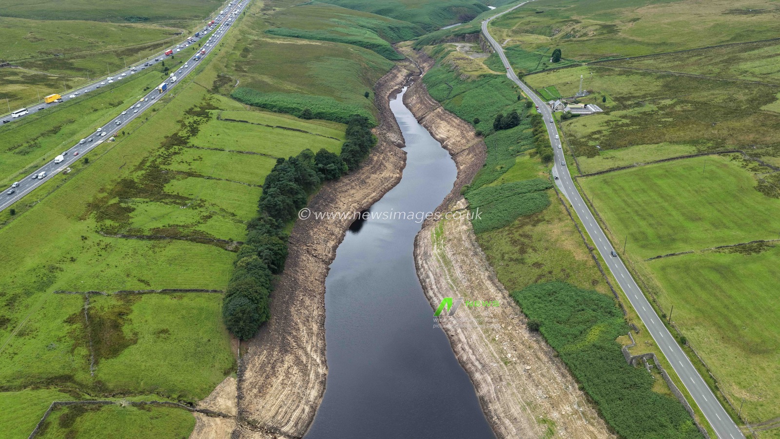 Water levels are extremely low as we move into August and hosepipe bans are still in place with Yorkshire Water at Booth Wood Reservoir, Ripponden, United Kingdom, 1st August 2025

(Photo by Mark Cosgrove/News Images)