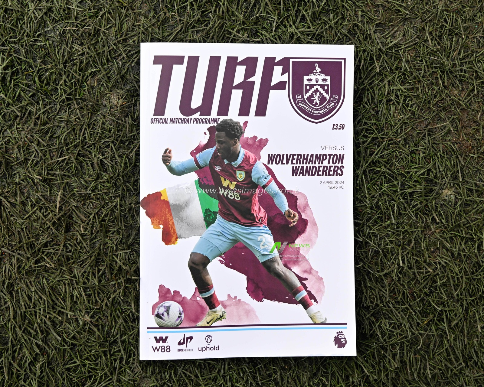 Datro Fofana of Burnley on the cover of the match day program pitch side ahead of the Premier League match Burnley vs Wolverhampton Wanderers at Turf Moor, Burnley, United Kingdom, 2nd April 2024

(Photo by Cody Froggatt/News Images)