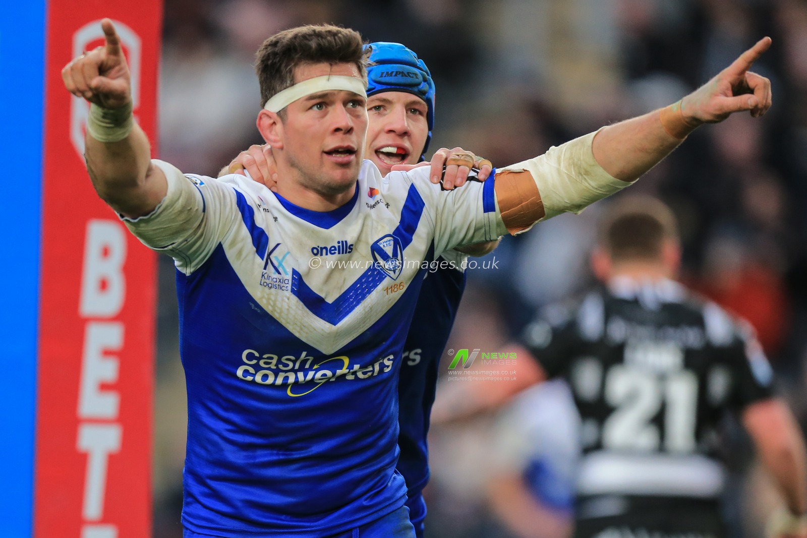 16th February 2020, KC Stadium, Hull, England; Betfred Super League, Hull FC v Saint Helens : Louie McCarthy-Scarsbrook (13) of St Helens  celebrates his try