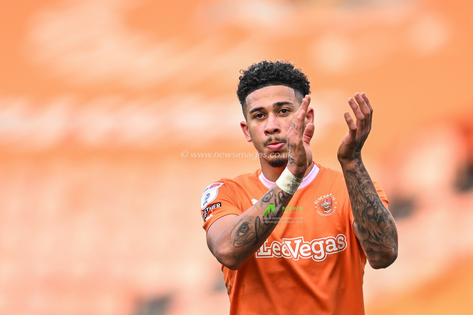Jordan Lawrence-Gabriel of Blackpool applauds the fans at the end of the Sky Bet League 1 match Blackpool vs Portsmouth at Bloomfield Road, Blackpool, United Kingdom, 9th March 2024

(Photo by Craig Thomas/News Images)