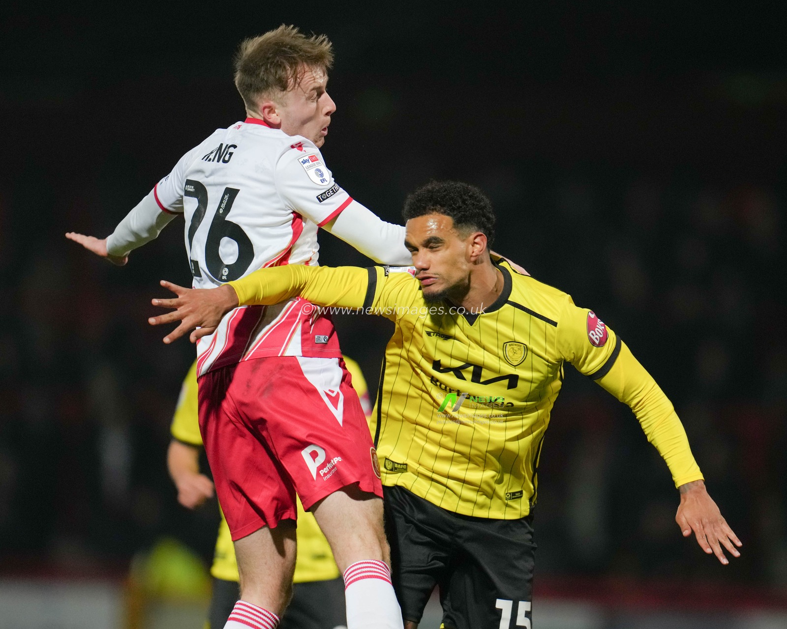 Eli King of Stevenage and Terence Vancooten of Burton Albion during the Sky Bet League 1 match Stevenage vs Burton Albion at Lamex Stadium, Stevenage, United Kingdom, 18th February 2025

(Photo by Harvey Murphy/News Images)